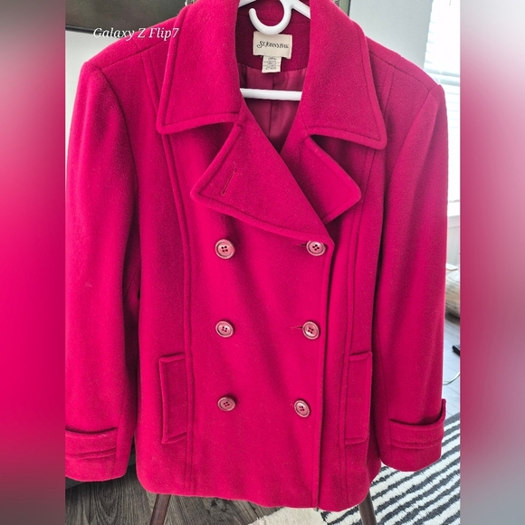 St. John's Bay Jackets & Blazers - St. John’s Bay Fuchsia Pink Wool-Blend Pea Coat - Women's Large